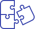 Icône bleue de puzzle montrant deux pièces dont une sur le point d'être assemblée. Concept d'assemblage, solution et résolution de problèmes.